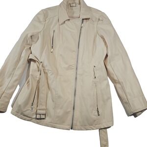 J2 Faux Leather Jacket SZ L Cream Full Zip Biker Solid Stylish Winter Coat